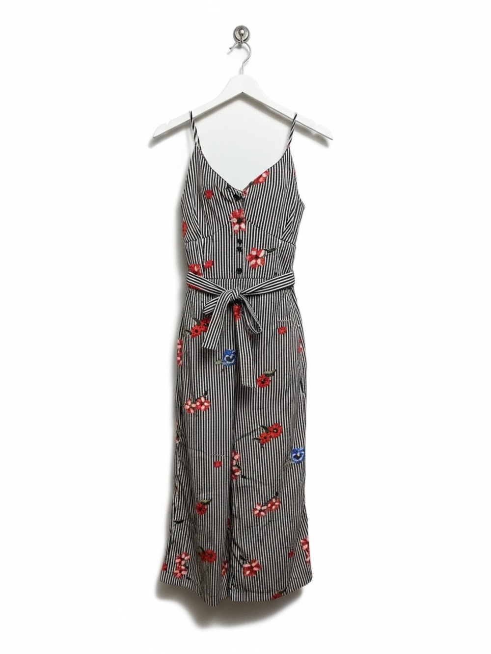 Japna Black and White Striped Floral Jumpsuit Size L